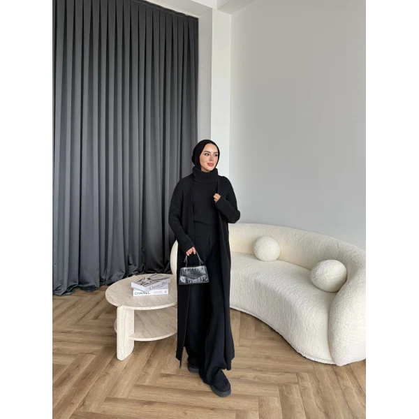 3 Lü Kimono Triko Takım - Siyah