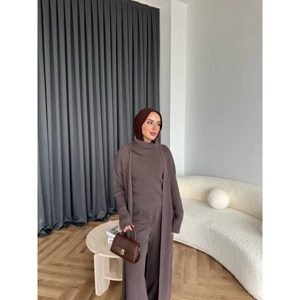 3 Lü Kimono Triko Takım - Vizon