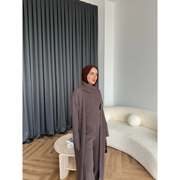 3 Lü Kimono Triko Takım - Vizon