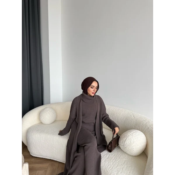 3 Lü Kimono Triko Takım - Vizon