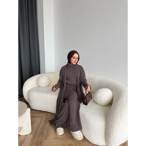 3 Lü Kimono Triko Takım - Vizon