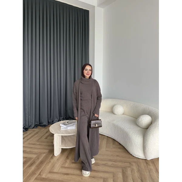 3 Lü Kimono Triko Takım - Vizon