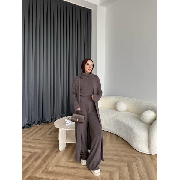 3 Lü Kimono Triko Takım - Vizon