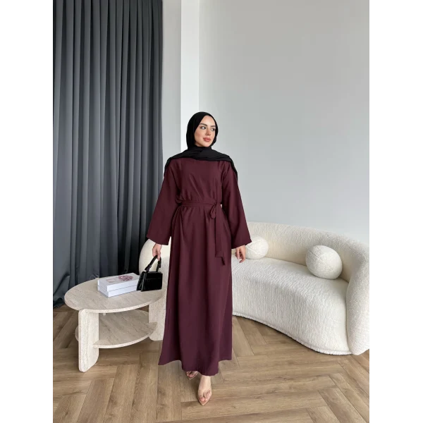 Adeny Krep Kumaş Elbise - Bordo