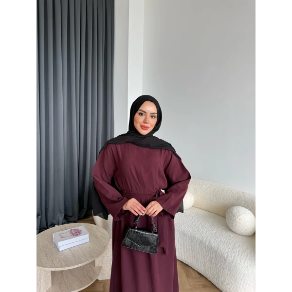 Adeny Krep Kumaş Elbise - Bordo