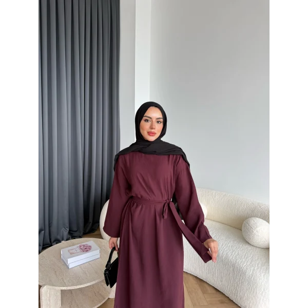 Adeny Krep Kumaş Elbise - Bordo