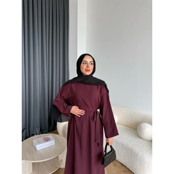 Adeny Krep Kumaş Elbise - Bordo