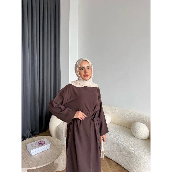 Adeny Krep Kumaş Elbise - Kahve