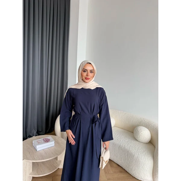 Adeny Krep Kumaş Elbise - Lacivert