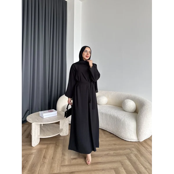 Adeny Krep Kumaş Elbise - Siyah