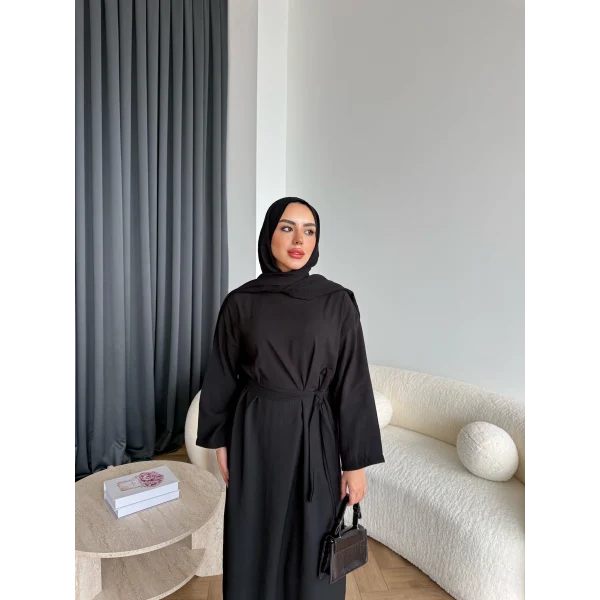 Adeny Krep Kumaş Elbise - Siyah