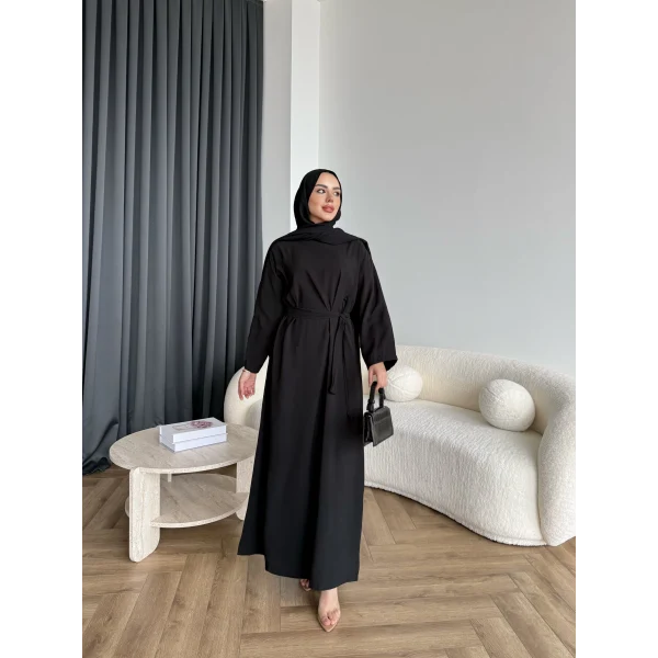 Adeny Krep Kumaş Elbise - Siyah