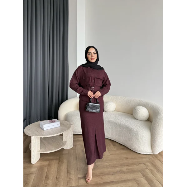 Alvina İndirimli Takım - Bordo