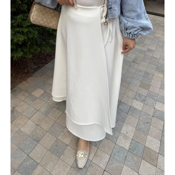 Bağcıklı Scuba Etek - Beyaz