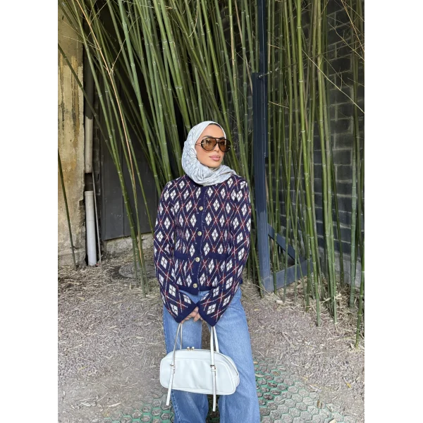 Baklava Desen Hırka - Lacivert