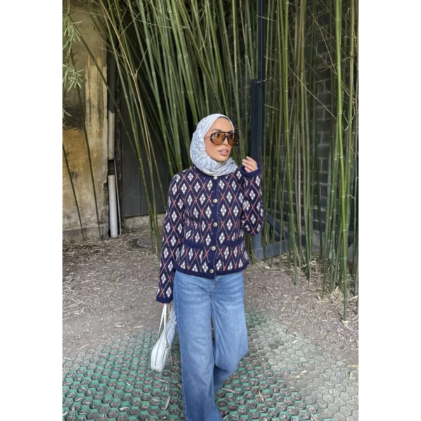 Baklava Desen Hırka - Lacivert