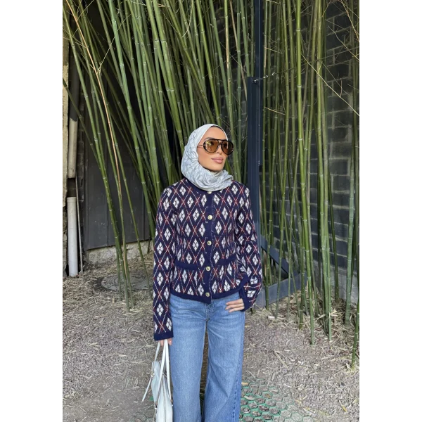 Baklava Desen Hırka - Lacivert