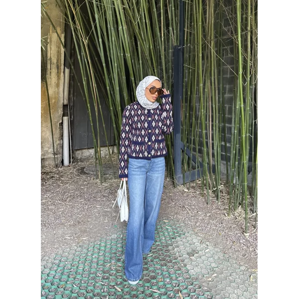 Baklava Desen Hırka - Lacivert