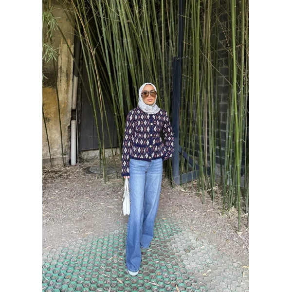 Baklava Desen Hırka - Lacivert