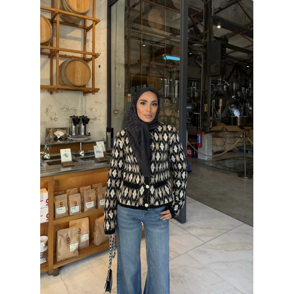 Baklava Desen Hırka - Siyah