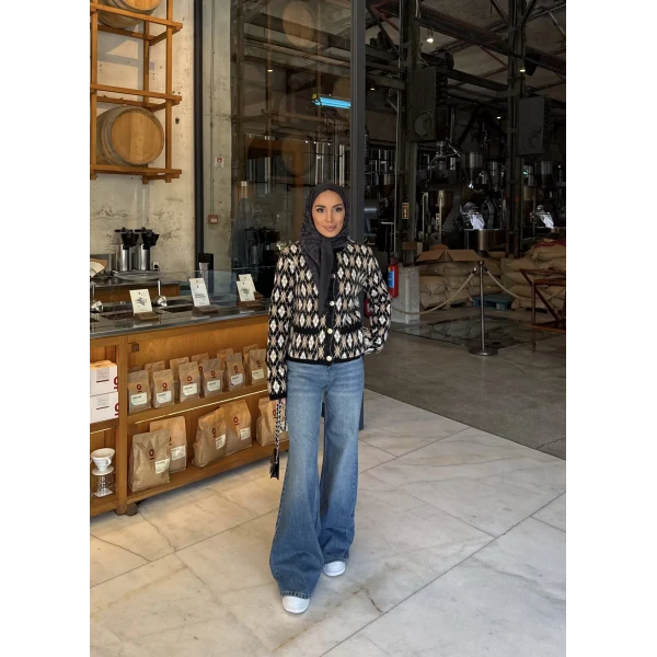 Baklava Desen Hırka - Siyah