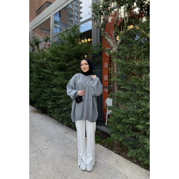 Balon Kol Triko Kazak - Gri