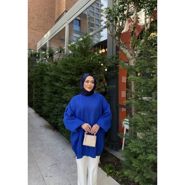 Balon Kol Triko Kazak - Mavi