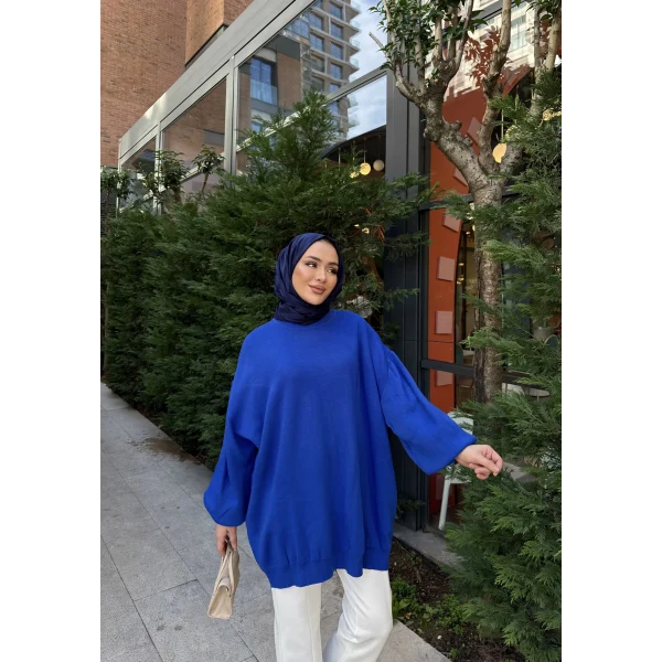 Balon Kol Triko Kazak - Mavi