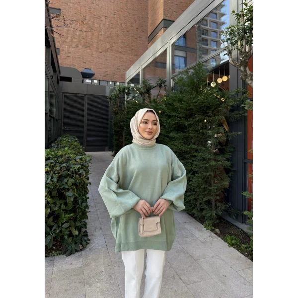 Balon Kol Triko Kazak - Mint