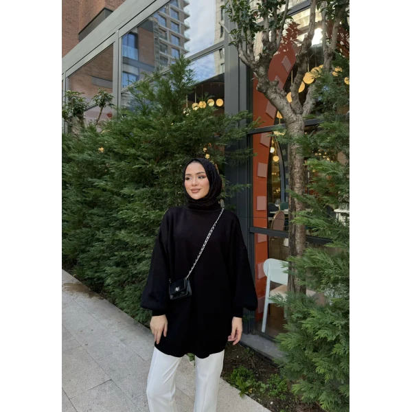 Balon Kol Triko Kazak - Siyah