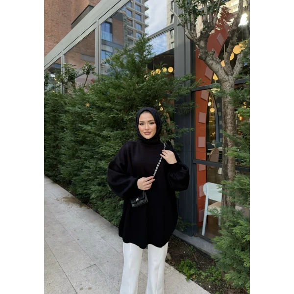 Balon Kol Triko Kazak - Siyah