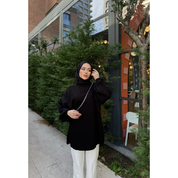 Balon Kol Triko Kazak - Siyah