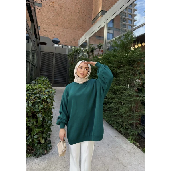 Balon Kol Triko Kazak - Yeşil