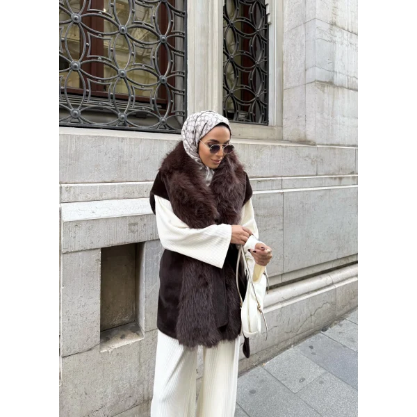 Baslin Kürk Yelek - Acı Kahve