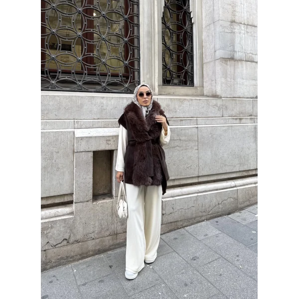 Baslin Kürk Yelek - Acı Kahve