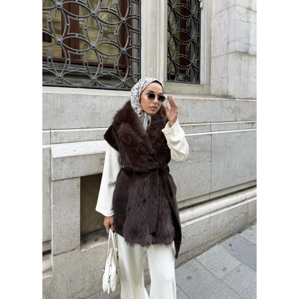 Baslin Kürk Yelek - Acı Kahve