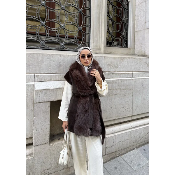 Baslin Kürk Yelek - Acı Kahve