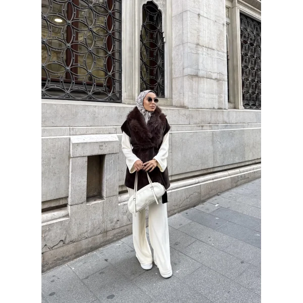 Baslin Kürk Yelek - Acı Kahve