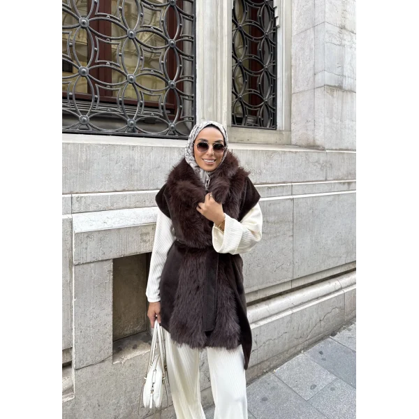 Baslin Kürk Yelek - Acı Kahve