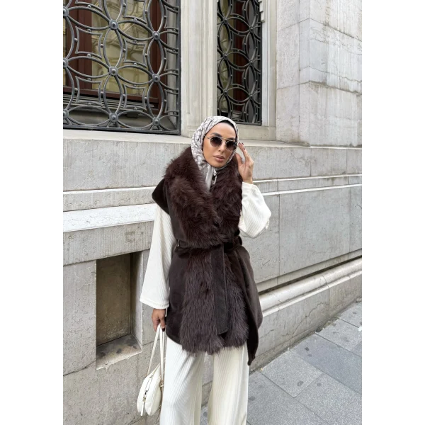 Baslin Kürk Yelek - Acı Kahve