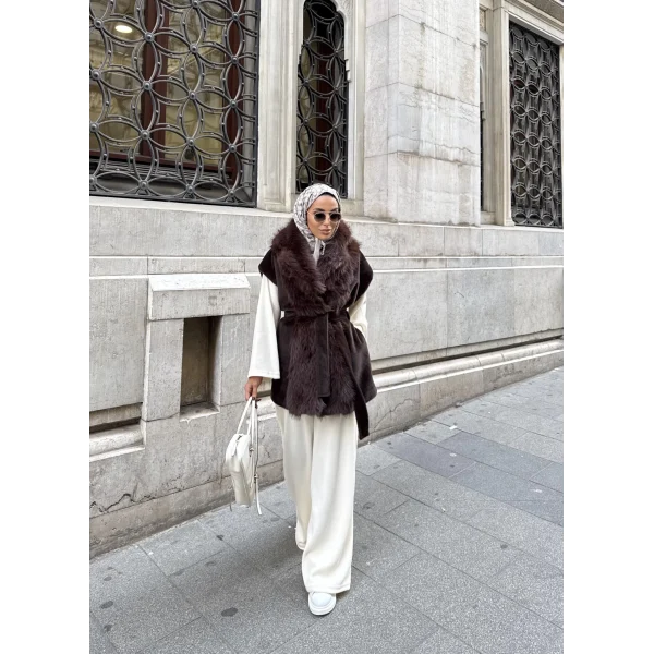 Baslin Kürk Yelek - Acı Kahve