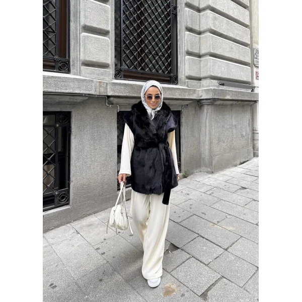 Baslin Kürk Yelek - Siyah