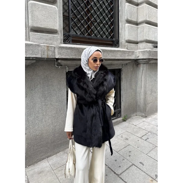 Baslin Kürk Yelek - Siyah