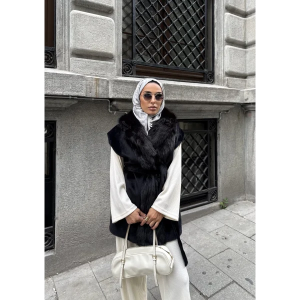 Baslin Kürk Yelek - Siyah