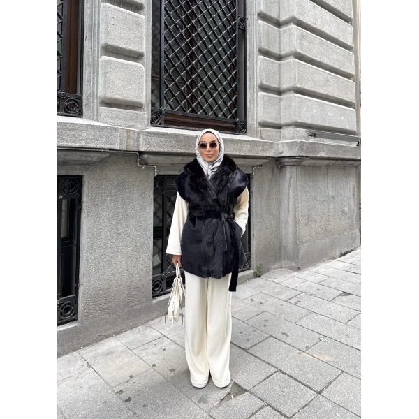 Baslin Kürk Yelek - Siyah