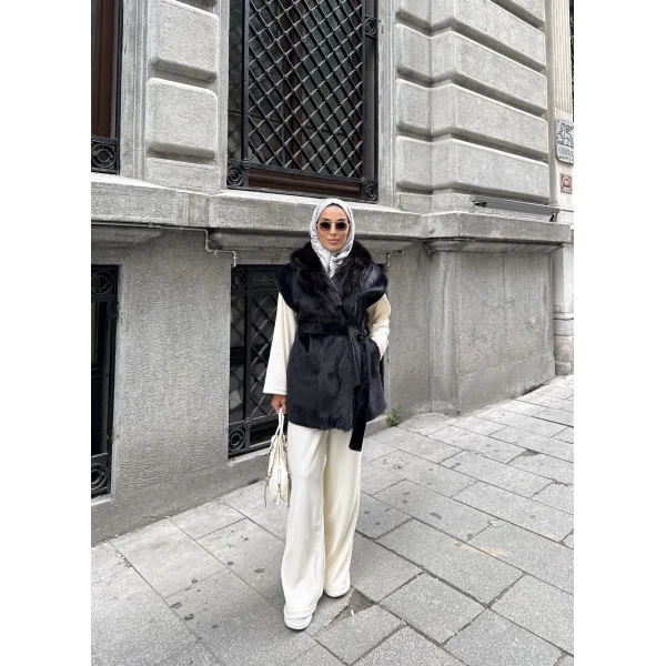 Baslin Kürk Yelek - Siyah