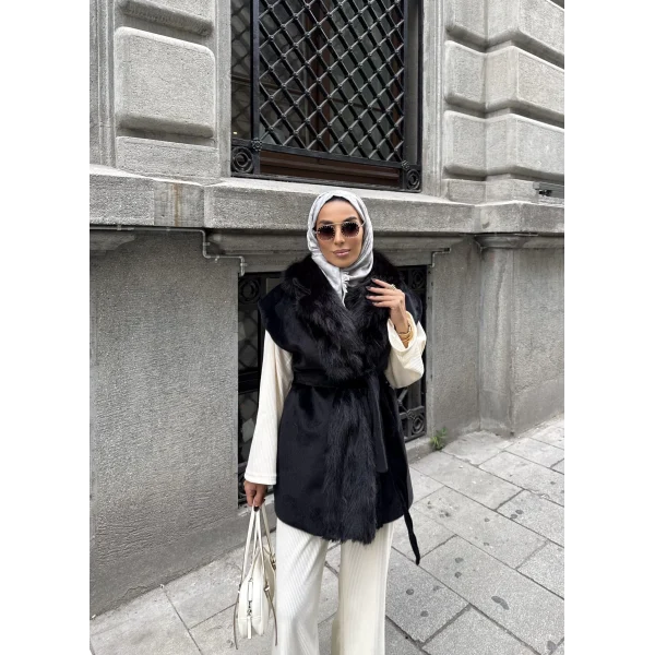 Baslin Kürk Yelek - Siyah