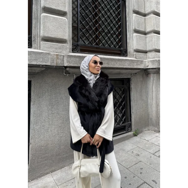 Baslin Kürk Yelek - Siyah