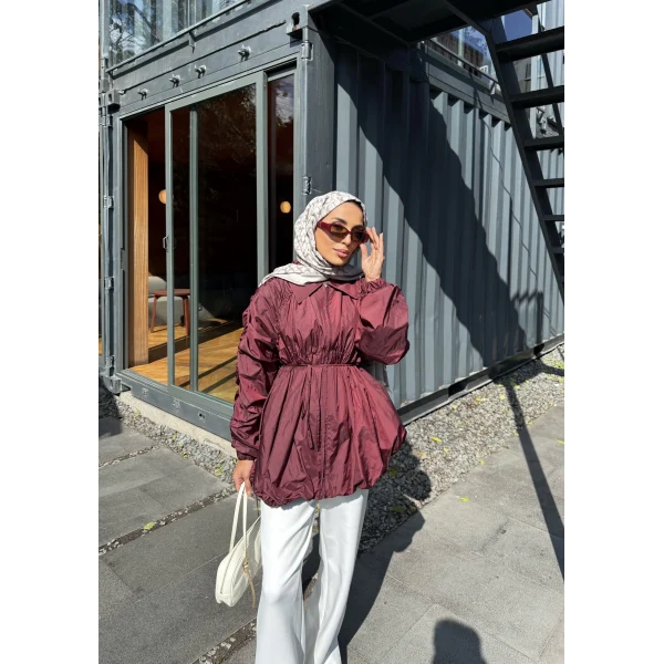 Belba Kol Büzgülü Trenç - Bordo