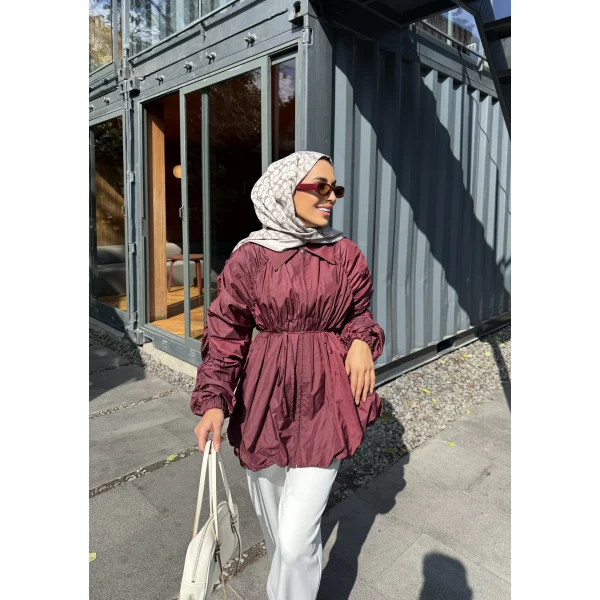 Belba Kol Büzgülü Trenç - Bordo